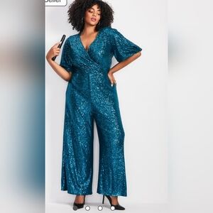 Elegant Teal Sequin Jumpsuit 22/24